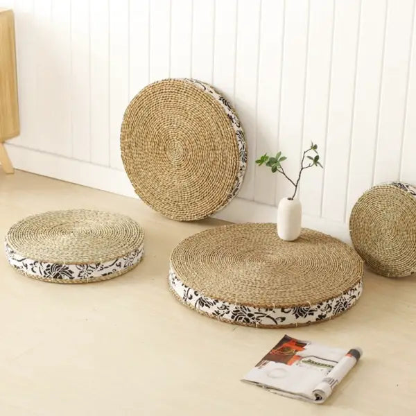 Coussin de yoga tatami en paille