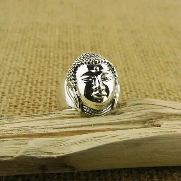Grande-Bague-Homme-Tête-Bouddha-Argent