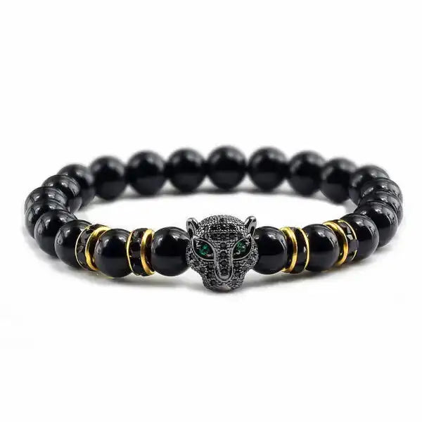 Bracelet Bouddhiste avec Tête de Léopard