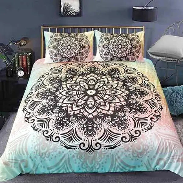 Housse-de-Couette-Motif-Mandala-Gris