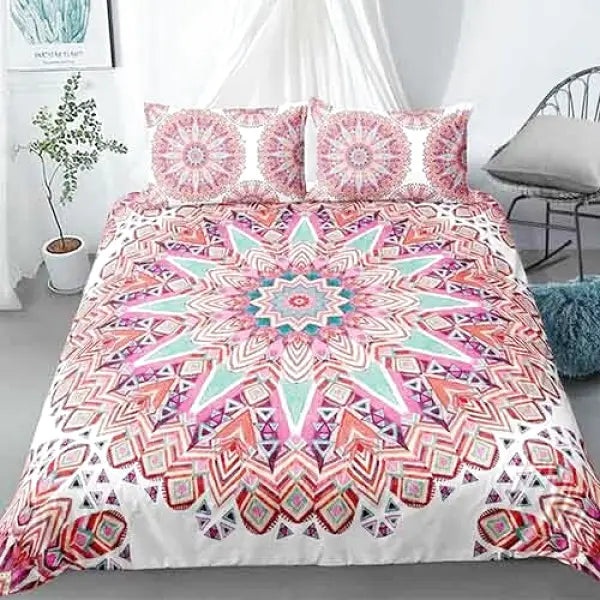 Housse-de-Couette-avec-Mandala-Couleur-Rose