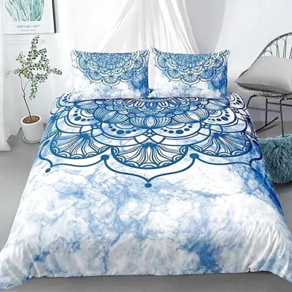 Linge-de-Lit-avec-Mandala-Bleu