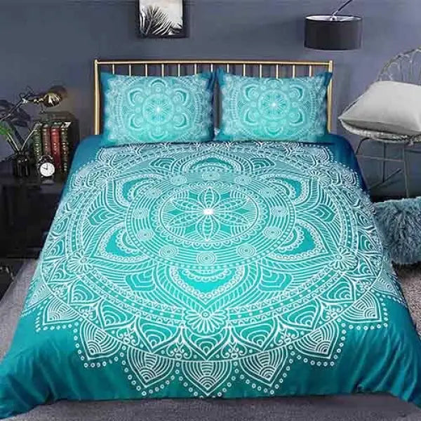 Housse de Couette Bouddha avec Mandala Turquoise