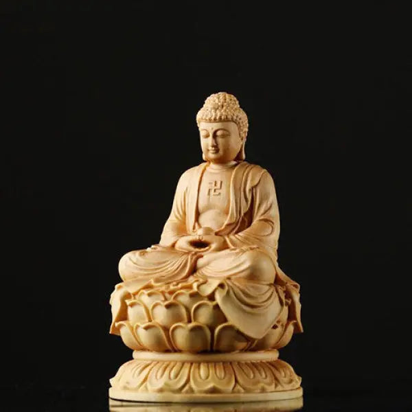 Statue-Bouddha-Bois-Symbole-Bouddhiste