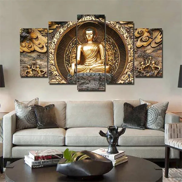 Tableau-Statue-Bouddha-5-Pièces