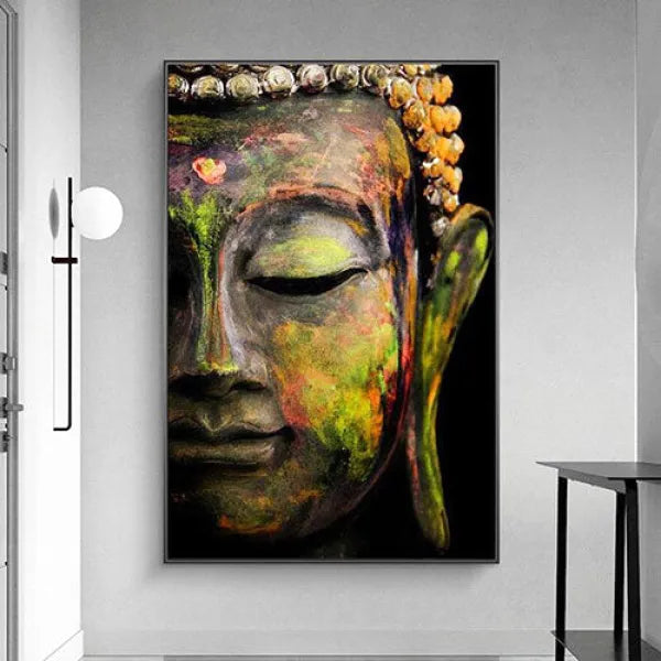 Tableau-Tête-Bouddha-Vert