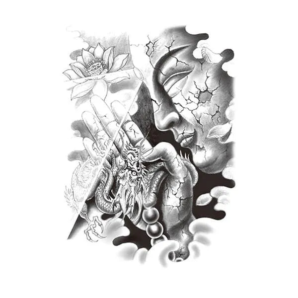 Tatouage-Divinité-Bouddhiste-Dragon-Combat