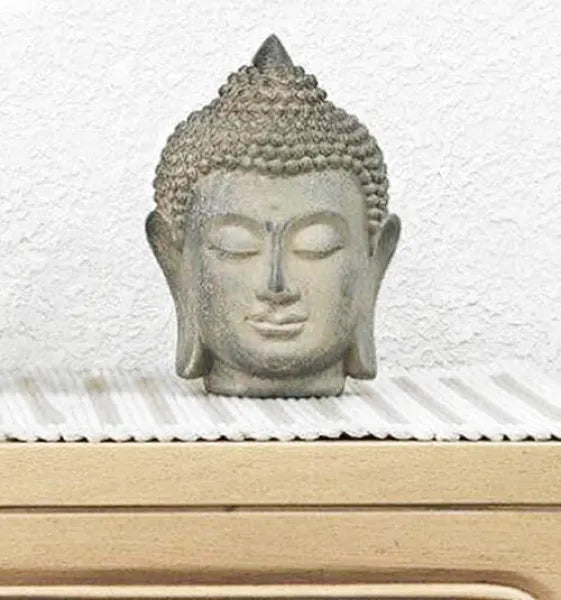 Tête-de-Bouddha-En-Résine-Grise