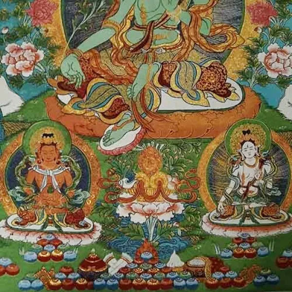 Thangka-Ancien-en-Tissu-Brode-Tara-Verte