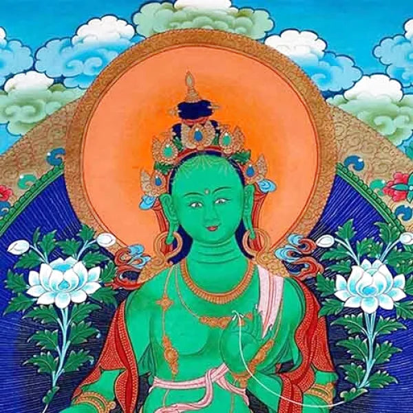 Thangka-Divinité-Bouddhiste-Tara-Verte