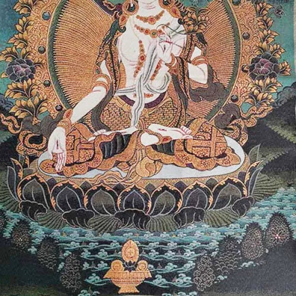 Toile-Brodée-Thangka-avec-Tara-Blanche