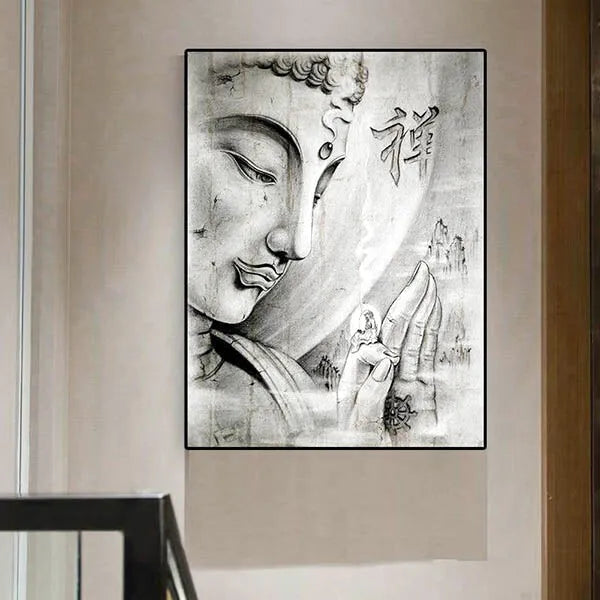 Toile-Bouddha-noir-et-blanc