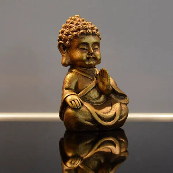 statue-mini-bouddha-resine-doree-moine