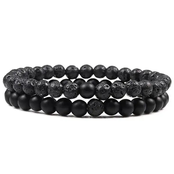 Bracelet Bouddhiste avec Pierre de Lave et Onyx Noir