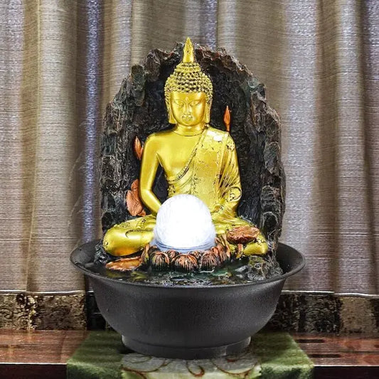 Fontaine-Bouddha-assis-meditation-avec-boule-de-cristal