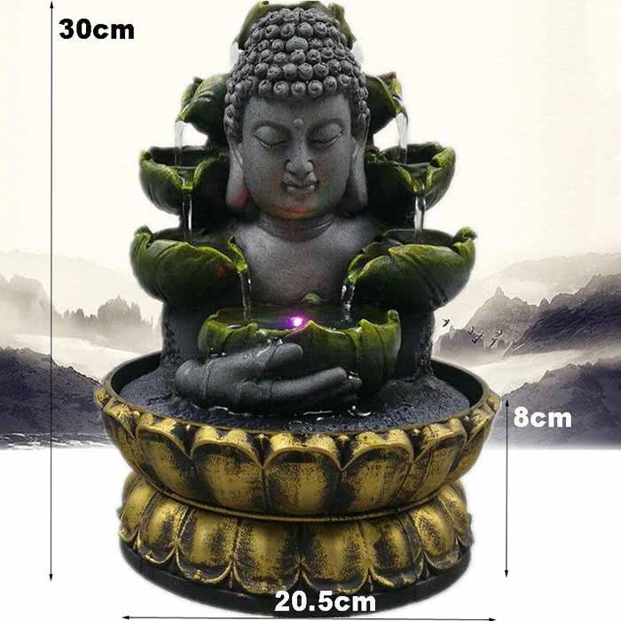 Dimensions-fontaine-bouddha-avec-lumiere