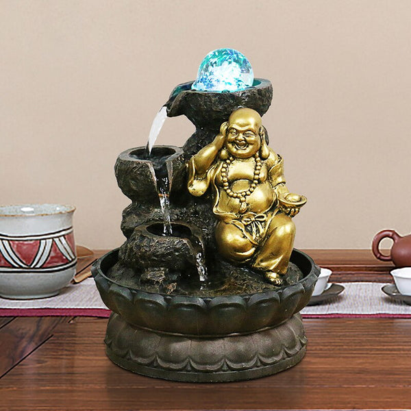 Fontaine-de-Relaxation-de-table-avec-bouddha-souriant-et-son-d-eau-apaisant