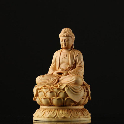 Statue-Bouddha-Bois-Symbole-Bouddhiste