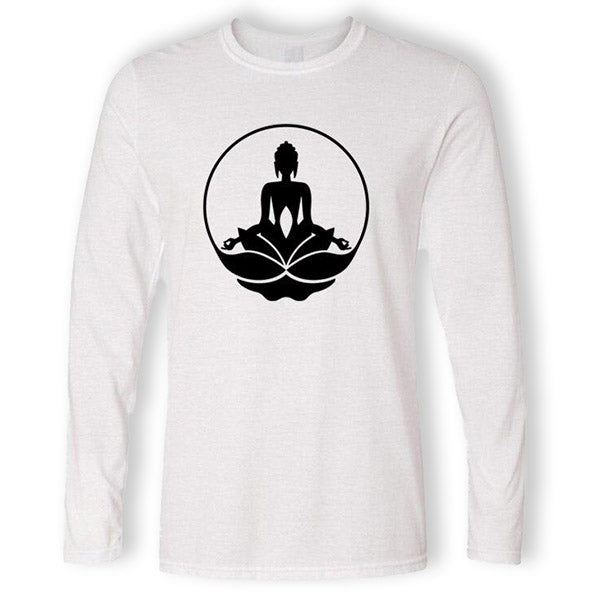 T-Shirt-Bouddhiste-Manches-Longues-Blanc-et-Noir