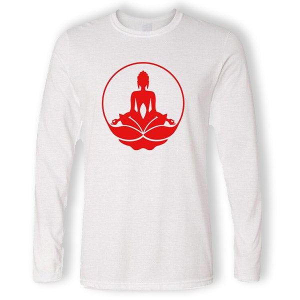    T-Shirt-Bouddhiste-Manches-Longues-Blanc-et-Rouge