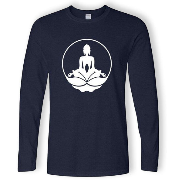    T-Shirt-Bouddhiste-Manches-Longues-Bleu-et-Blanc