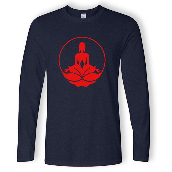 T-Shirt-Bouddhiste-Manches-Longues-Bleu-et-Rouge