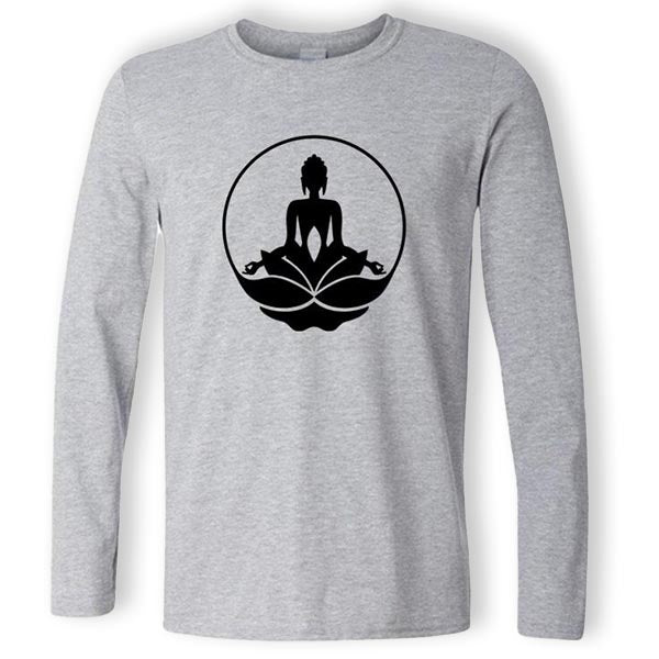 T-Shirt-Bouddhiste-Manches-Longues-Gris-et-Noir