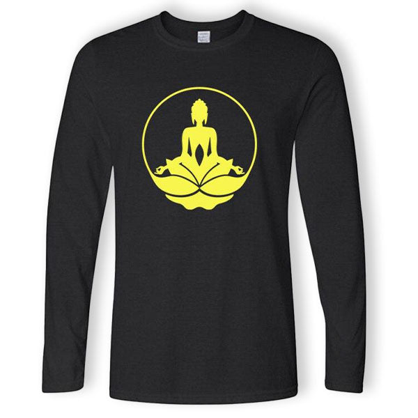    T-Shirt-Bouddhiste-Manches-Longues-Noir-et-Jaune