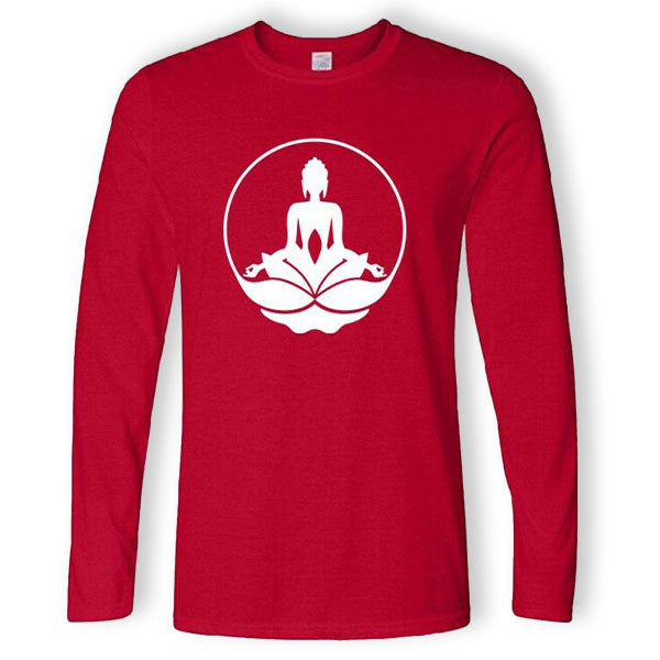    T-Shirt-Bouddhiste-Manches-Longues-Rouge-et-Blanc