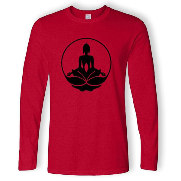 T-Shirt-Bouddhiste-Manches-Longues-Rouge-et-Noir