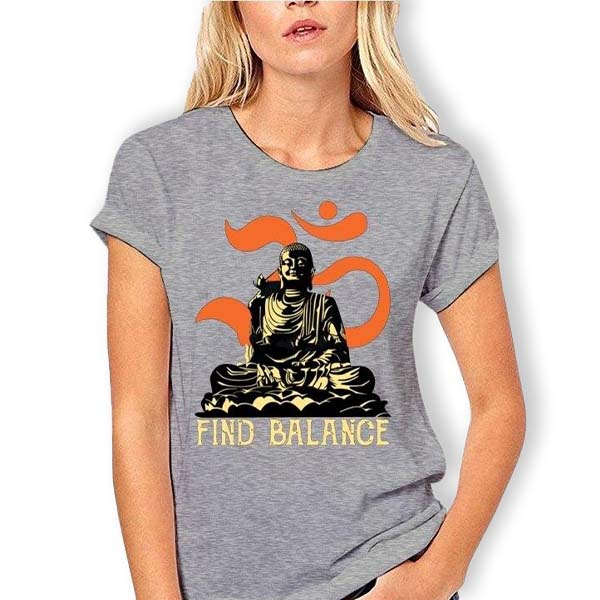 T-Shirt-Gris-Femme-avec-Bouddha