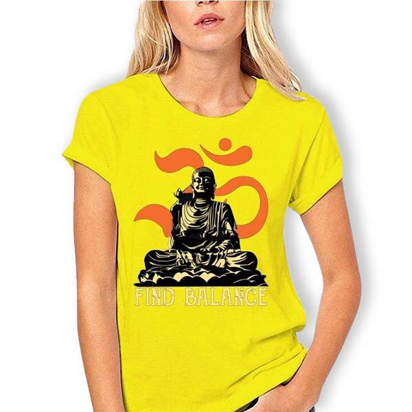    T-Shirt-Jaune-Femme-avec-Bouddha