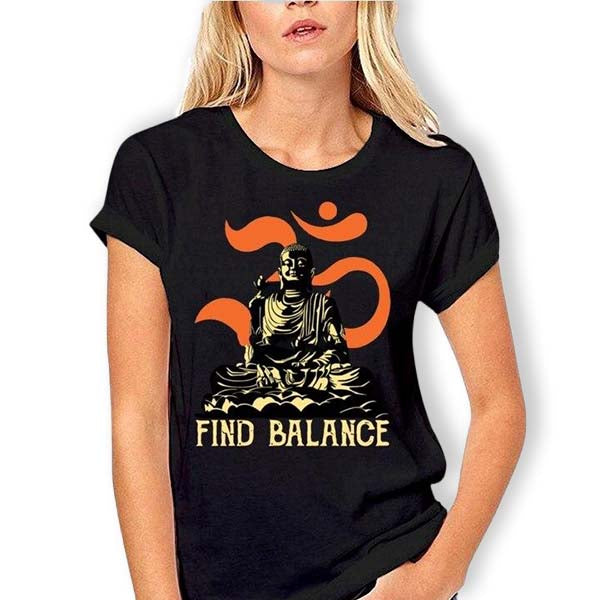    T-Shirt-Noir-Femme-avec-Bouddha