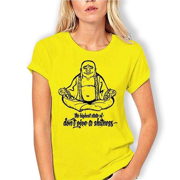    T-shirt-Fille-Jaune-Bouddha-Rieur