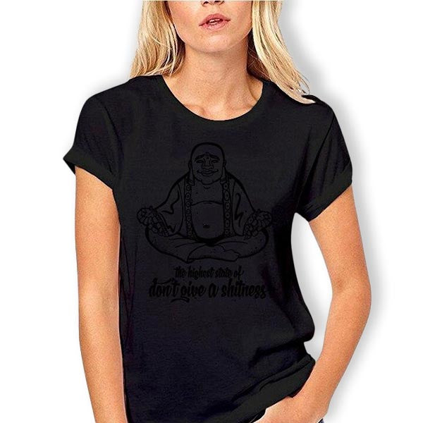    T-shirt-Fille-Noir-Bouddha-Rieur