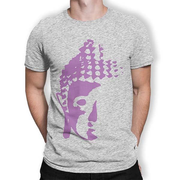    T-shirt-Gris-avec-Tête-Bouddha