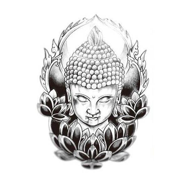 Tatouage-Bouddha-Zen-Lotus-Noir-Blanc